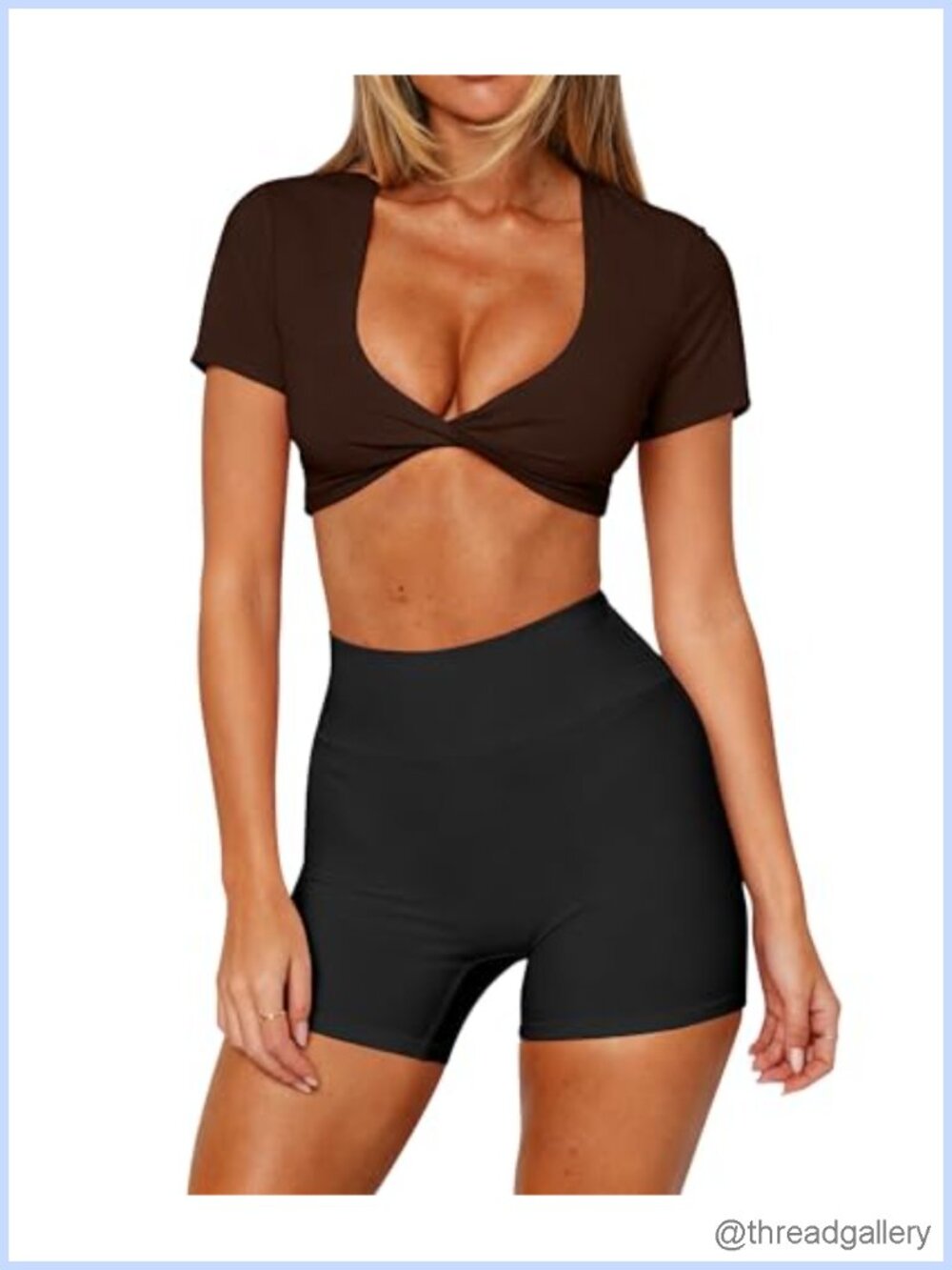 Women's Short Sleeve Crop Top Twist V Neck Yoga T-Shirt